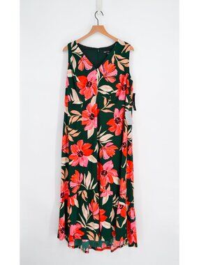 Maggy London Floral Maxi Dress Womens 18W Plus V-Neck Tropical A-Line Sleeveless